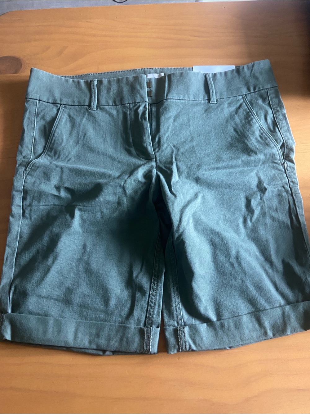 LOFT Sage Green Roll-Cuff Bermuda Shorts